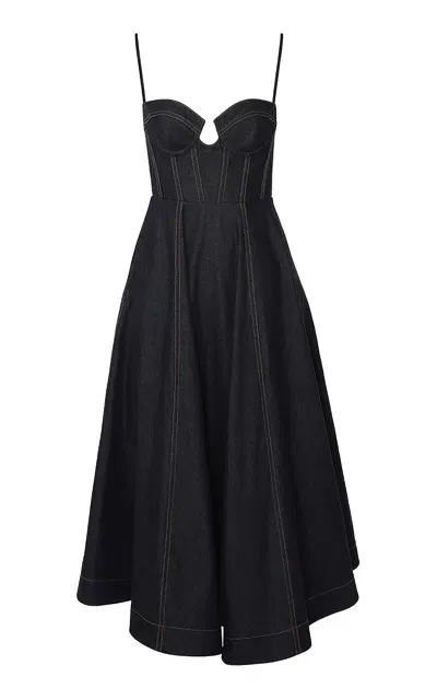 Zimmermann Crush Denim Corset Midi Dress In Dark Wash