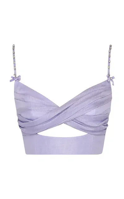 Zimmermann Crush Twisted Linen-silk Crop Top In Purple