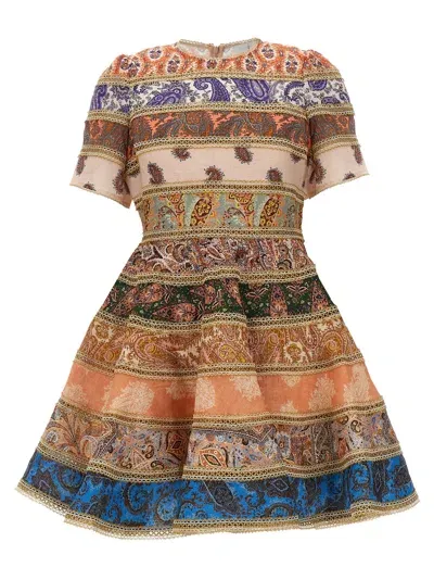 Zimmermann Devi Lace-trimmed Patchwork Paisley-print Linen Mini Dress In Pfirsichfarben