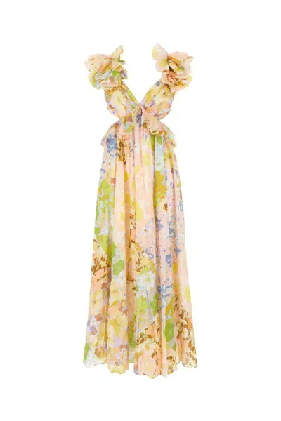 Zimmermann Ruffled Shoulder Dress In Multicolor