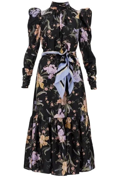 Zimmermann Eden Midi Dress With Floral Print In Black