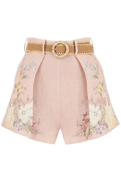 Zimmermann Floral Linen Waverly Shorts In Rose