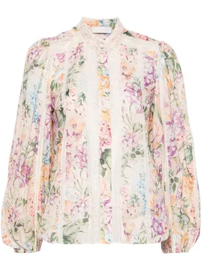 Zimmermann Floral Print Lace Trim Shirt In Multicolour