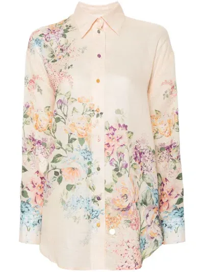 Zimmermann Floral Print Relaxed Shirt In Beige