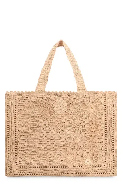 Zimmermann Floral Raffia Interwoven-design Tote Bag In Neutrals