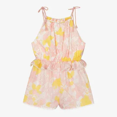 Zimmermann Kids' Girls Pink & Yellow Floral Cotton Playsuit