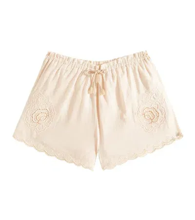 Zimmermann Kids' Halliday Embroidered Cotton Shorts In Neutrals