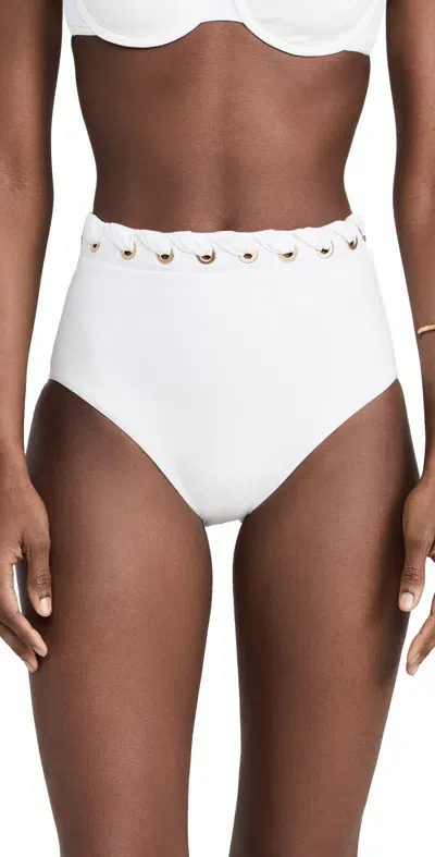 Zimmermann Halliday Eyelet High-rise Bikini Bottoms In Ivory