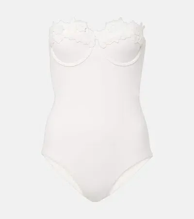 Zimmermann Halliday Floral-appliqué Swimsuit In Neutrals