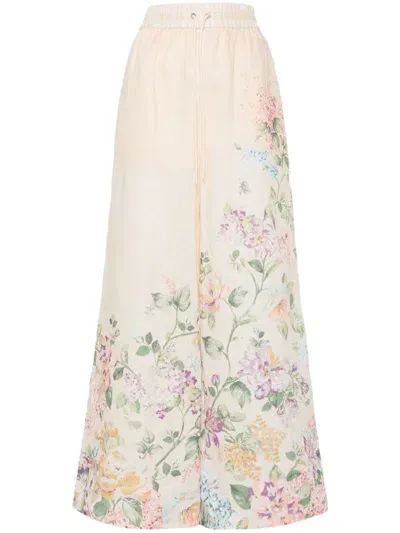 Zimmermann Halliday Floral Palazzo Trousers In Pink