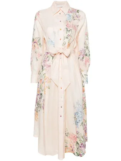 Zimmermann Halliday Floral-print Shirtdress In Beige