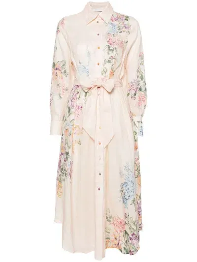 Zimmermann Halliday Floral Shirt Dress In Beis