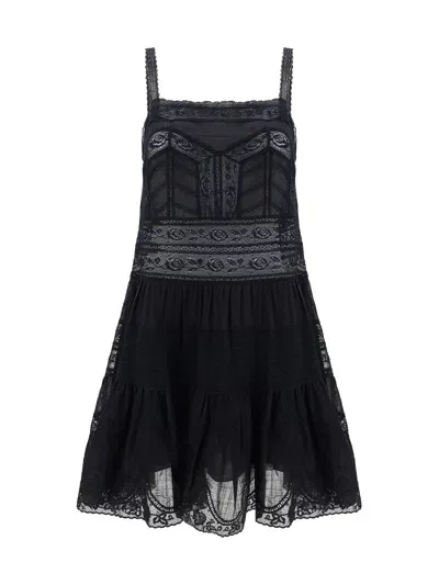 Zimmermann Halliday Lace Trim Short Dress In Black