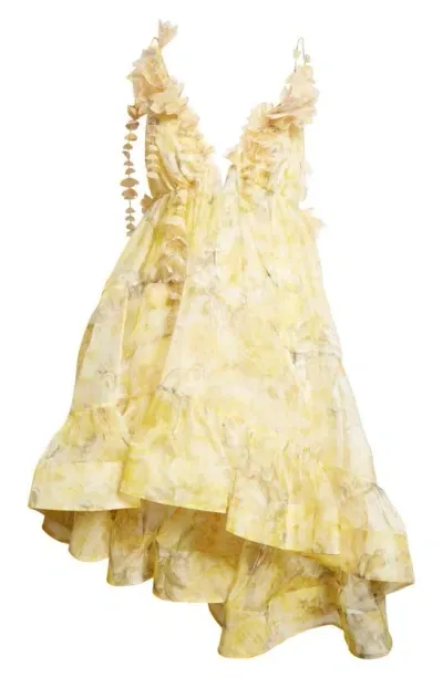 Zimmermann Harmony Draped Silk Mini Dress In Yellow Peony