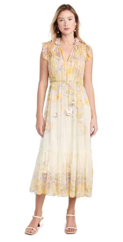 Zimmermann Yellow Harmony Flutter Midi Dress In Nude & Neutrals