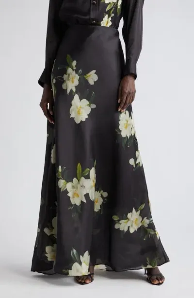 Zimmermann Harmony Silk Maxi Skirt In Black Magnolia