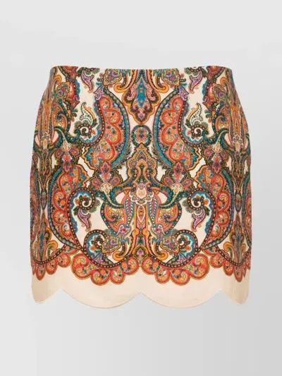 Zimmermann High Waist Linen Mini Skirt With Paisley Print In Multicolour