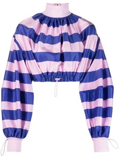 Zimmermann Horizontal-stripe Print Drawstring Blouse In Pink