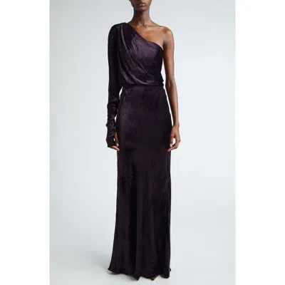 Zimmermann Illustration Asymmetric Satin One-shoulder Gown In Aubergine