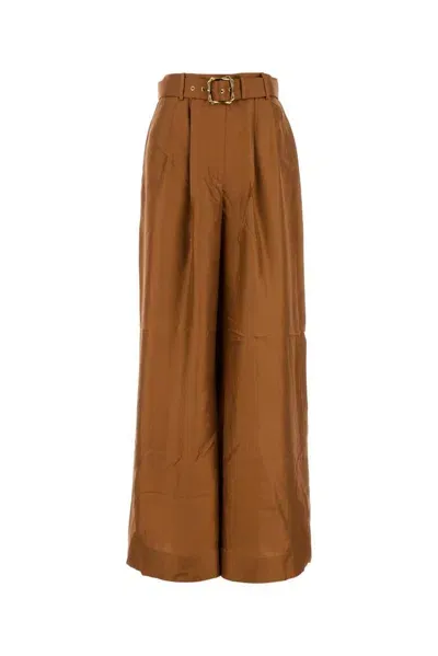 Zimmermann Illustration Double Tuck Pleated Trousers In Brown