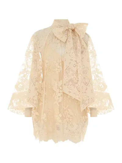 Zimmermann Illustration Lace Blouse In Nude & Neutrals