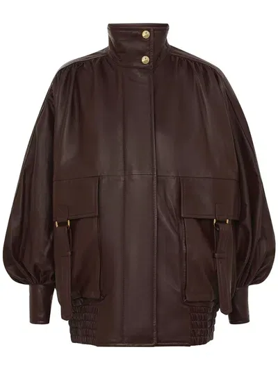 Zimmermann Illustration Leather Jacket In Mahogany In Brown