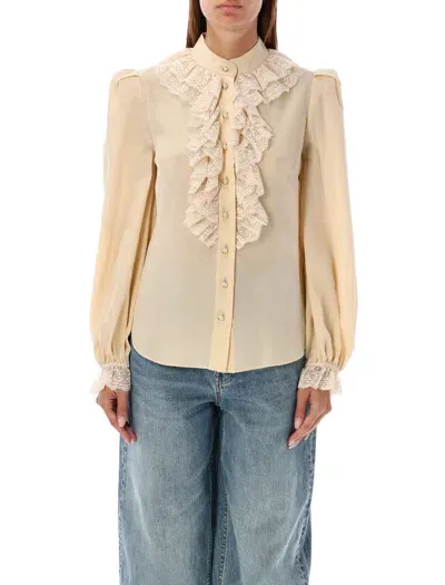 Zimmermann Illustration Ruffle Blouse In Cream