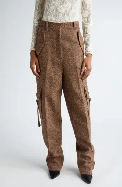 Zimmermann Illustration Tweed Straight Leg Cargo Pants In Brown Multi