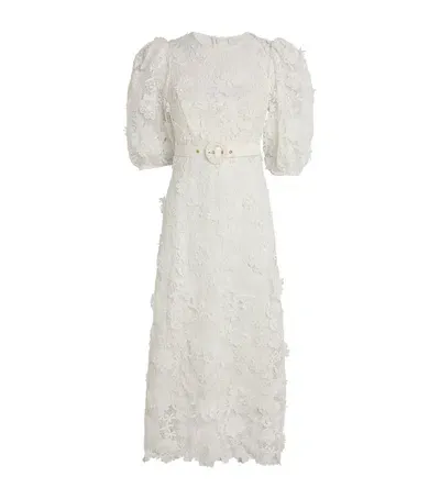 Zimmermann Lace Floral Halliday Dress In Ivory