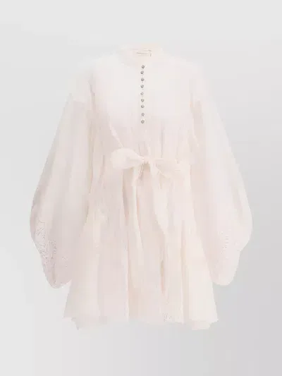 Zimmermann Crush Lace Billow Mini Dress In White