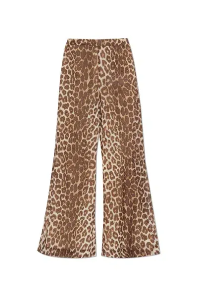 Zimmermann Leopard Printed Flared Trousers In Chocolate Leopard