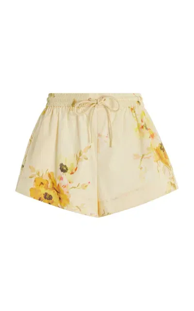 Zimmermann Lightburst Floral Cotton Shorts In Yellow