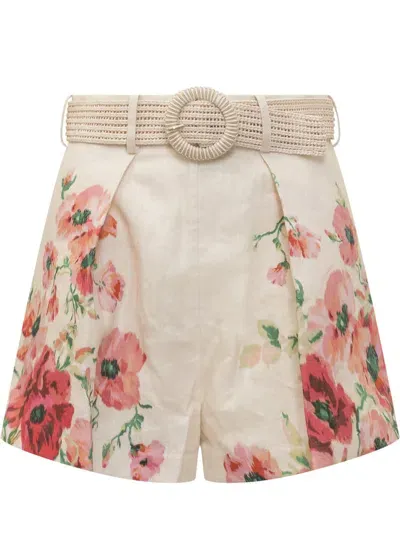 Zimmermann Lightburst Shorts In Cream,red Floral