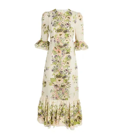 Zimmermann Linen Floral Halliday Dress In Ivory