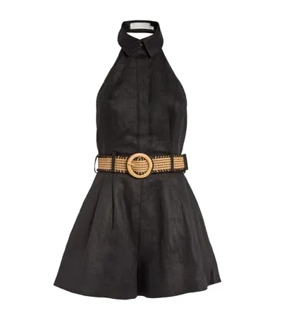 Zimmermann Linen Halterneck Playsuit In Black