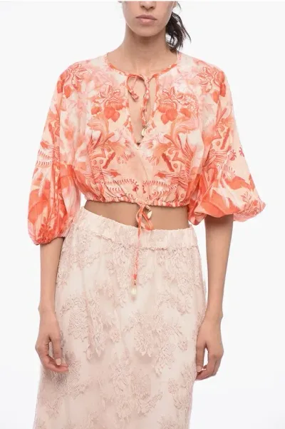 Zimmermann Linen Lyre Blouse With Puffed Sleeves In Orange