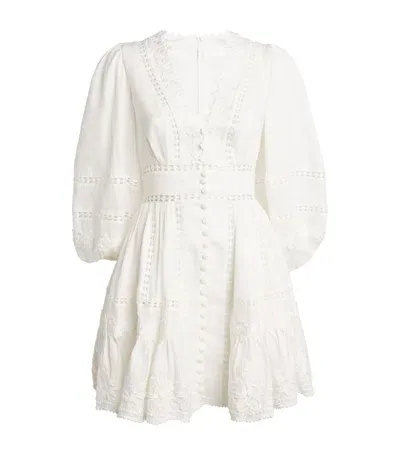 Zimmermann Linen Pop Mini Dress In Ivory