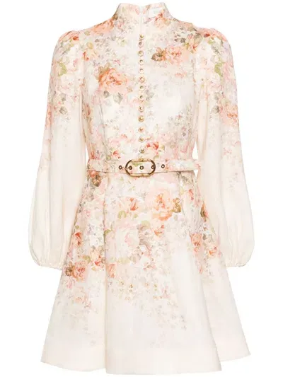 Zimmermann Illustration Buttoned Mini Dress In Cream Rococo