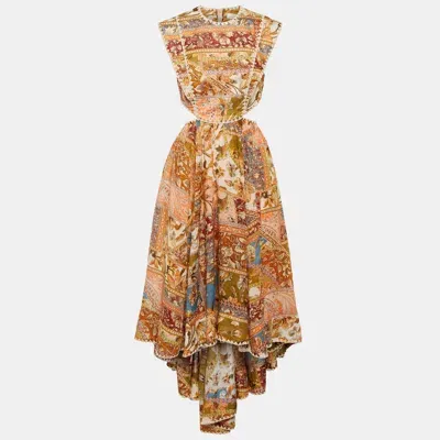 Pre-owned Zimmermann Multicolor Printed Ramie Cut-out Dress Midi M