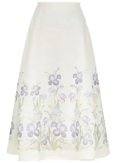 Zimmermann Natura Floral-print Organza Maxi Skirt In Blue