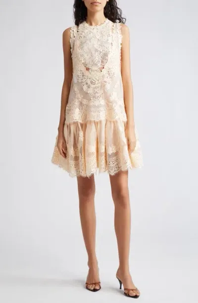 Zimmermann Natura Guipure Lace-trimmed Linen And Silk-blend Mini Dress In Orange