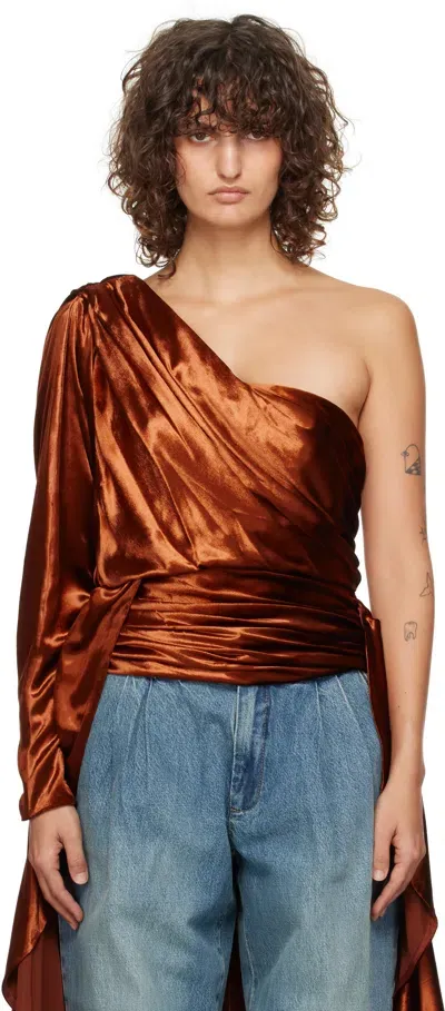 Zimmermann Orange Illustration Asymmetric Blouse In Rut Rust