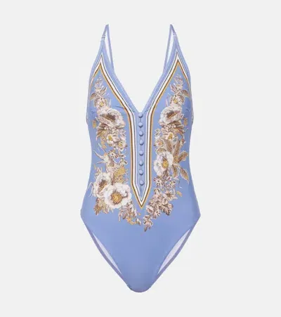 Zimmermann Ottie Floral Swimsuit In Blue Floral