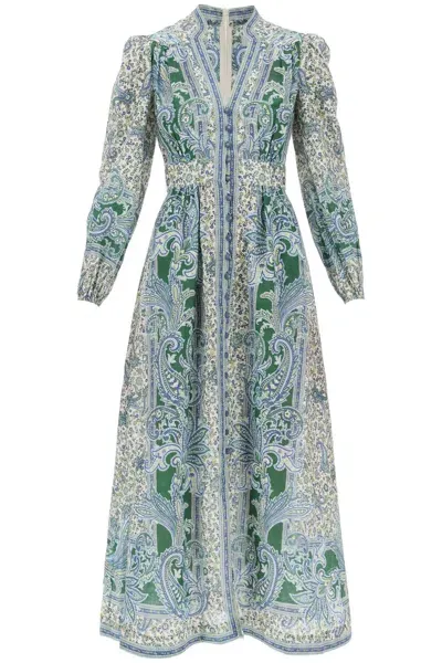 Zimmermann Ottie Linen Midi Dress In In Green