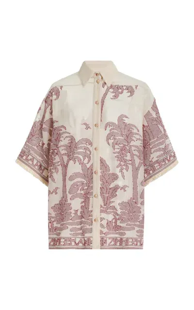 Zimmermann Ottie Palm-knit Cotton Shirt In Red