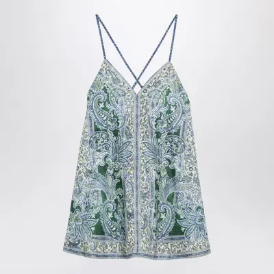 Zimmermann Ottie Swing Mini Dress With Green/blue Linen Print