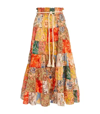 Zimmermann Patchwork Junie Midi Skirt In Multi