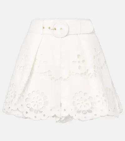 Zimmermann Pop Embroidered Linen Shorts In Weiss