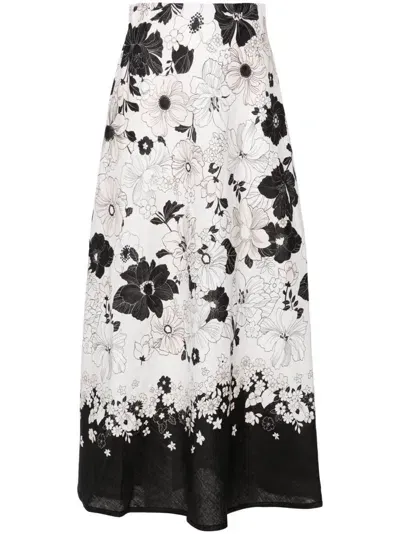 Zimmermann Pop Floral-print Midi Skirt In Ivory