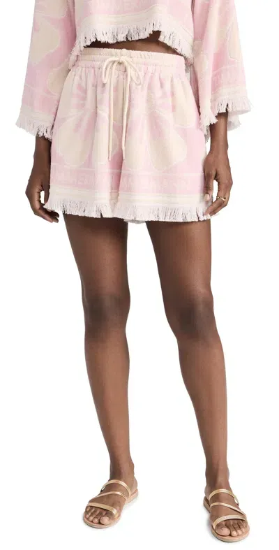 Zimmermann Pop Frayed Cotton-terry Jacquard Shorts In Pink Cream